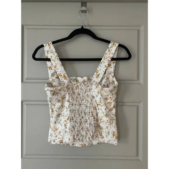 NWT Reformation Darci Floral Linen Top Yellow White Size 0 - Picture 9 of 9